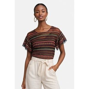 Anthropologie Maeve Naples Embroidered Mesh Sheer Blouse  Size‎ XS NWT